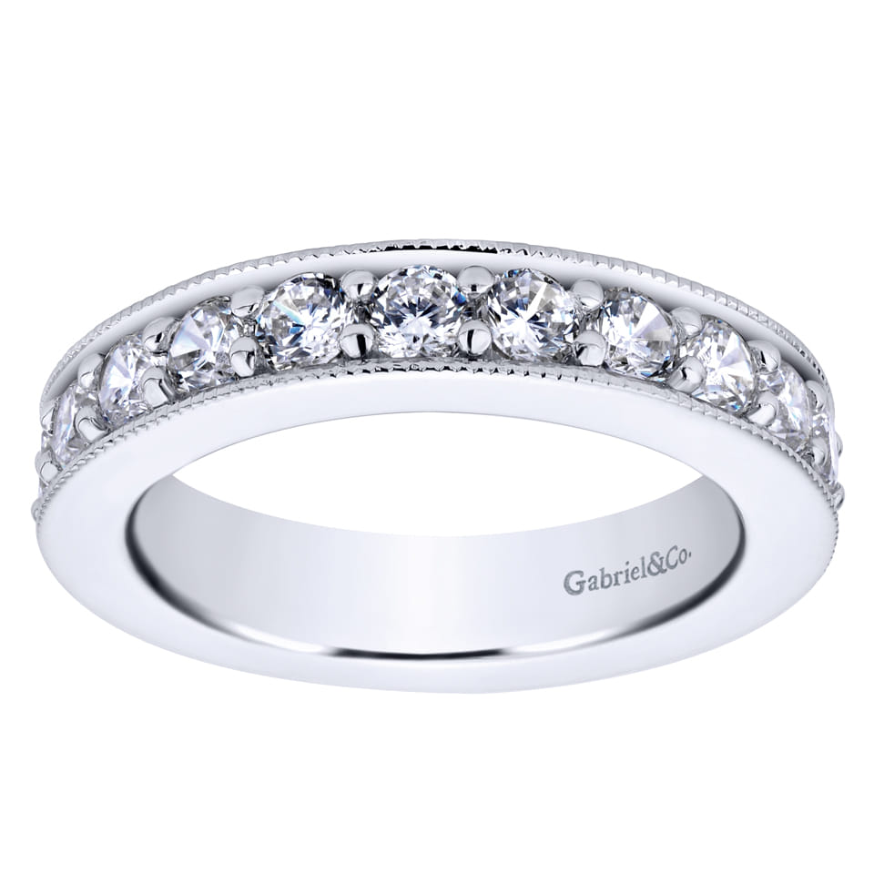 Eternity Band Wedding Ring in 14k White Gold with Round Natural Diamond at Gabriel & Co. - Shot 4