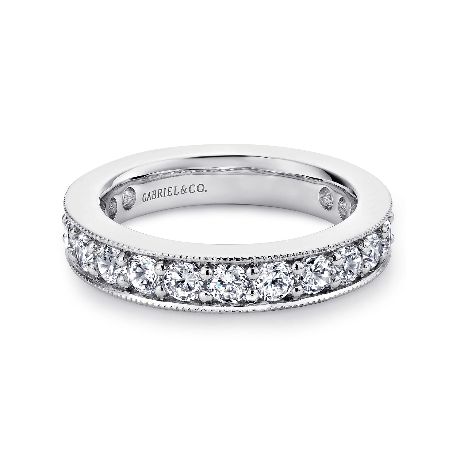 Eternity Band Wedding Ring in 14k White Gold with Round Natural Diamond at Gabriel & Co. - Shot 1