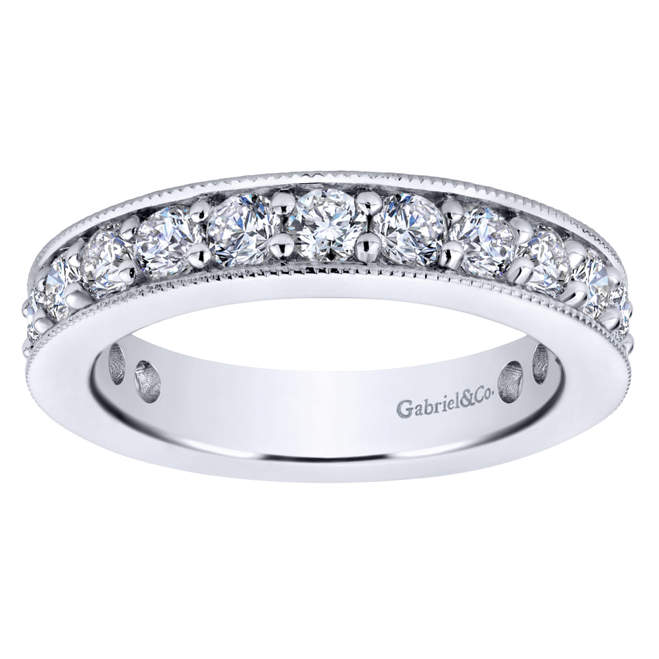 Eternity Band Wedding Ring in 14k White Gold with Round Natural Diamond at Gabriel & Co. - Shot 4