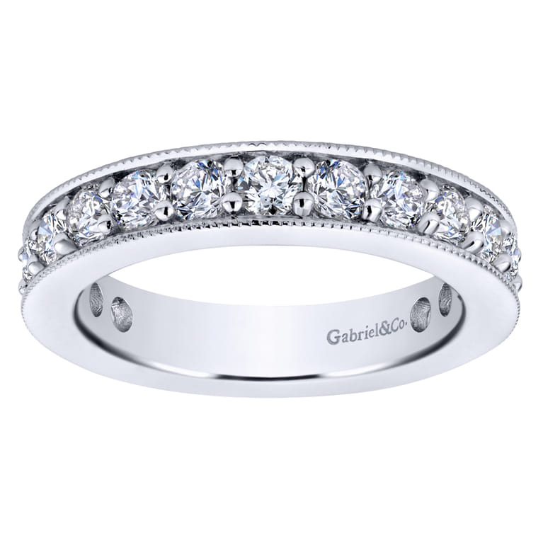 Eternity Band Wedding Ring in 14k White Gold with Round Natural Diamond at Gabriel & Co. - Shot 4