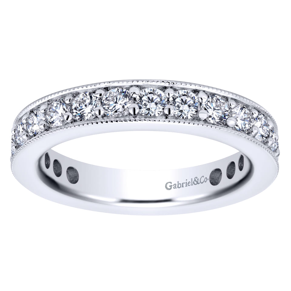 Eternity Band Wedding Ring in 14k White Gold with Round Natural Diamond at Gabriel & Co. - Shot 4
