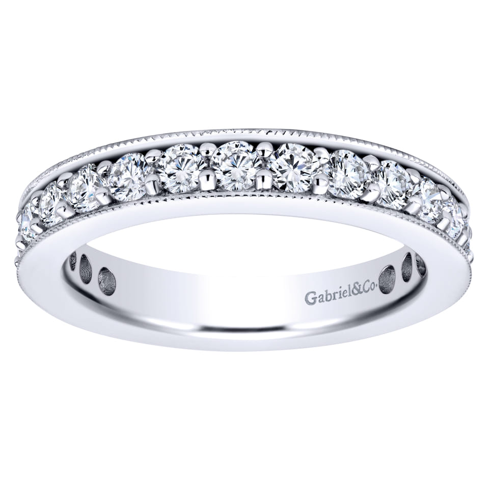 Eternity Band Wedding Ring in 14k White Gold with Round Natural Diamond at Gabriel & Co. - Shot 4