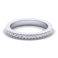 Calabria - 14K White Gold Diamond Prong Channel Diamond Anniversary Band with Milgrain