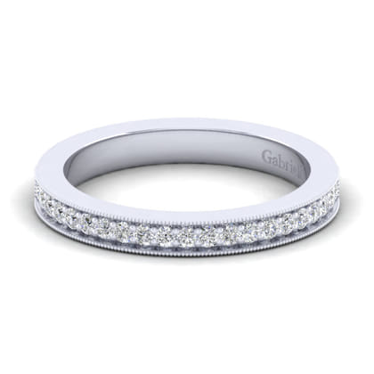 Calabria - 14K White Gold Diamond Prong Channel Diamond Anniversary Band with Milgrain