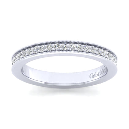 Calabria - 14K White Gold Diamond Prong Channel Diamond Anniversary Band with Milgrain
