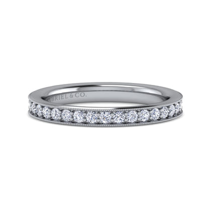 Calabria - 14K White Gold Diamond Prong Channel Diamond Anniversary Band with Milgrain