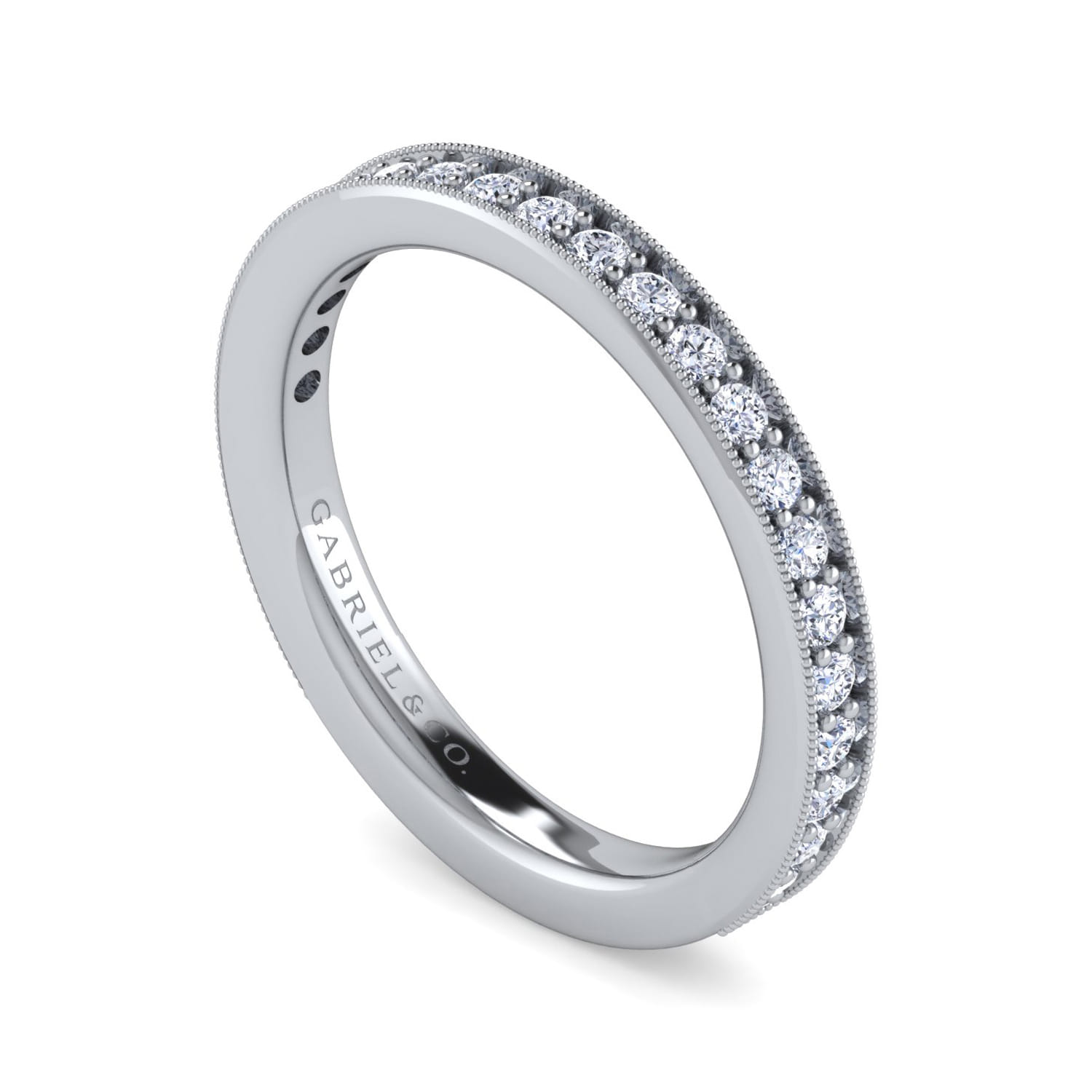 Straight Wedding Ring in 14k White Gold with Round Natural Diamond at Gabriel & Co. - Shot 3