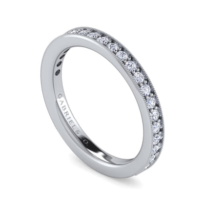 Calabria - 14K White Gold Diamond Prong Channel Diamond Anniversary Band with Milgrain