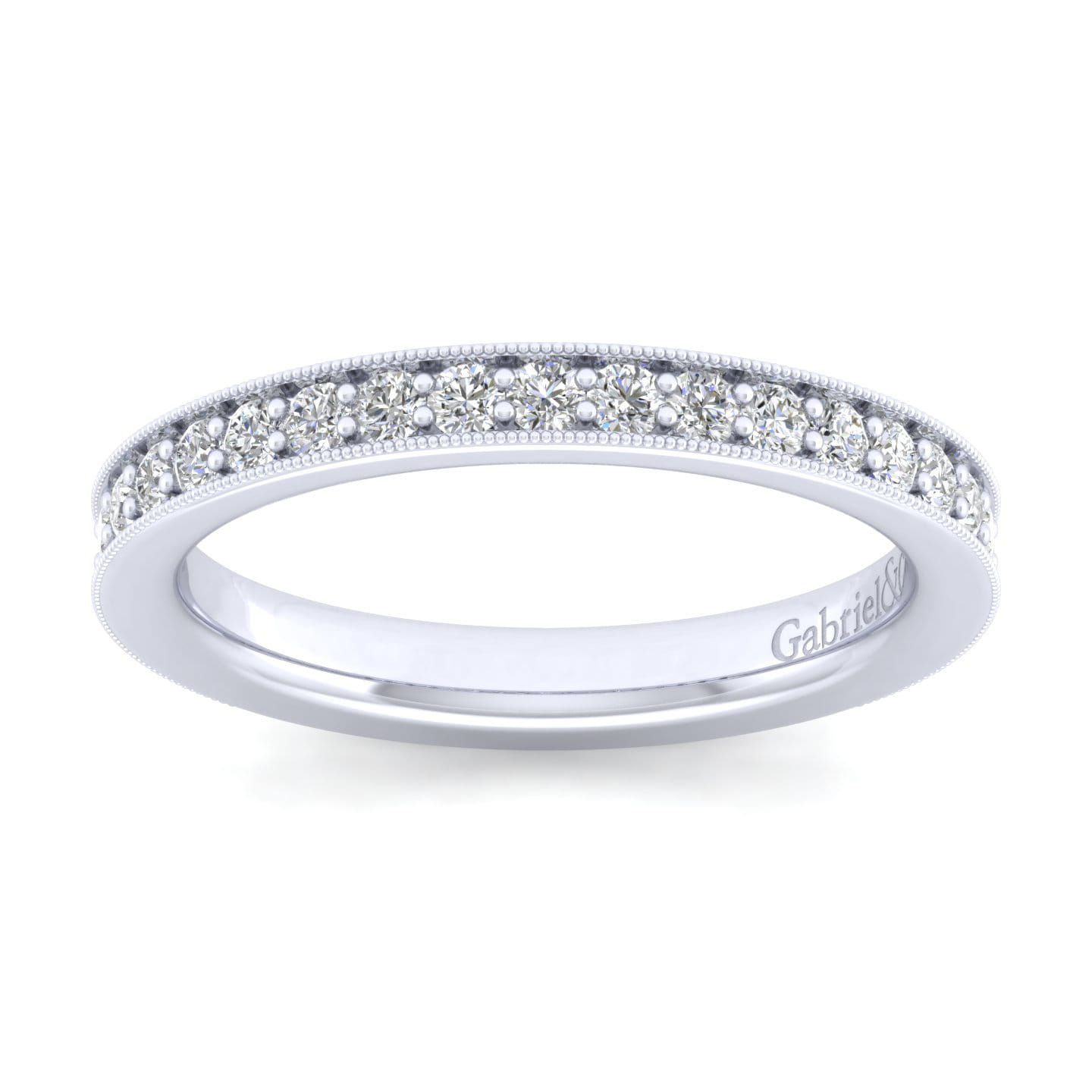 Straight Wedding Ring in 14k White Gold with Round Natural Diamond at Gabriel & Co. - Shot 5