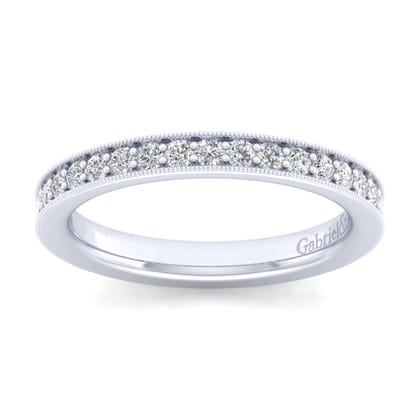 Calabria - 14K White Gold Diamond Prong Channel Diamond Anniversary Band with Milgrain