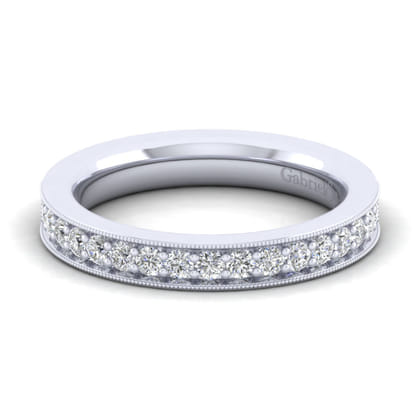 Calabria - 14K White Gold Diamond Prong Channel Diamond Anniversary Band with Milgrain