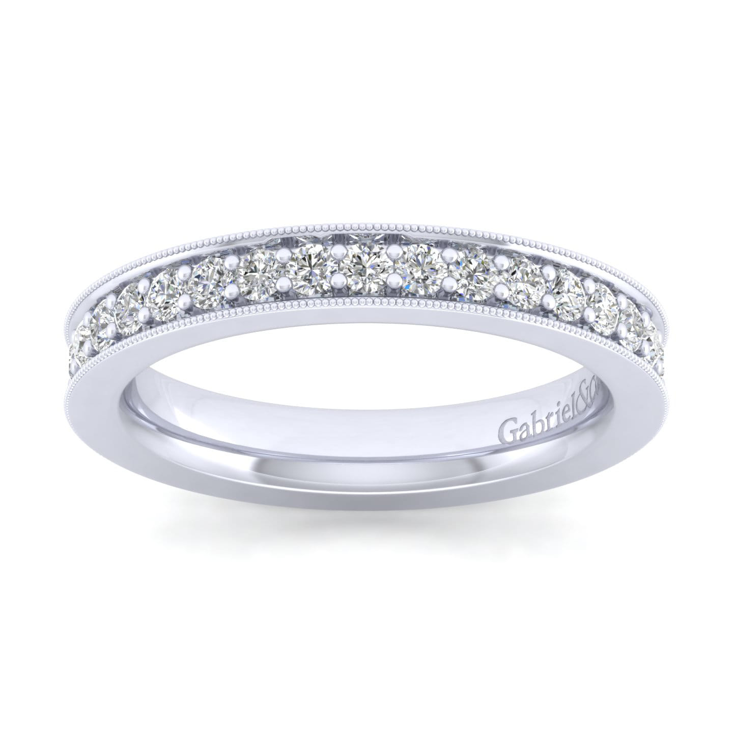 Straight Wedding Ring in 14k White Gold with Round  at Gabriel & Co. - Shot 4