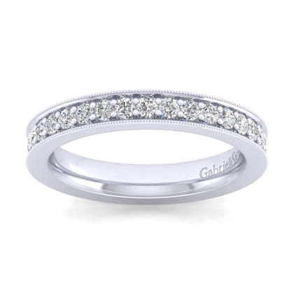 Calabria - 14K White Gold Diamond Prong Channel Diamond Anniversary Band with Milgrain