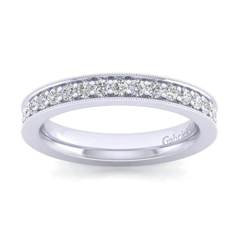 Straight Wedding Ring in 14k White Gold with Round  at Gabriel & Co. - Shot 4