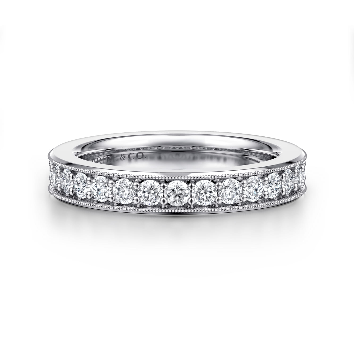 Straight Wedding Ring in 14k White Gold with Round Natural Diamond at Gabriel & Co. - Shot 1