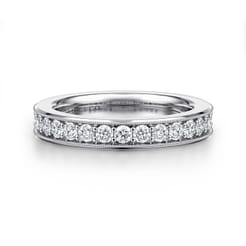 Calabria - 14K White Gold Diamond Prong Channel Diamond Anniversary Band with Milgrain