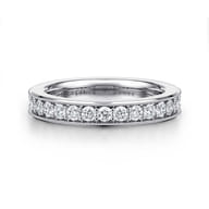 Calabria - 14K White Gold Diamond Prong Channel Diamond Anniversary Band with Milgrain