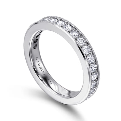 Calabria - 14K White Gold Diamond Prong Channel Diamond Anniversary Band with Milgrain