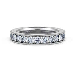 Calabria - 14K White Gold Diamond Prong Channel Diamond Anniversary Band with Milgrain