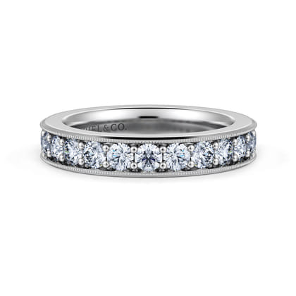 Calabria - 14K White Gold Diamond Prong Channel Diamond Anniversary Band with Milgrain