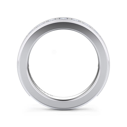 Calabria - 14K White Gold Diamond Prong Channel Diamond Anniversary Band with Milgrain