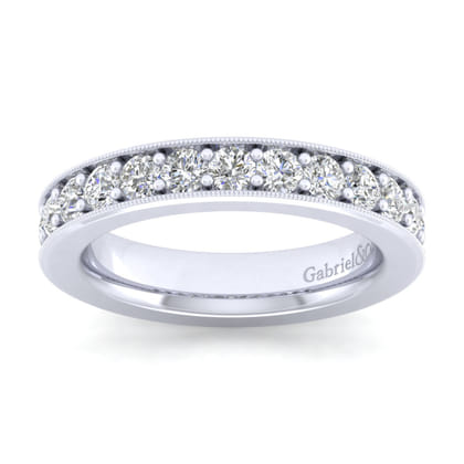 Calabria - 14K White Gold Diamond Prong Channel Diamond Anniversary Band with Milgrain