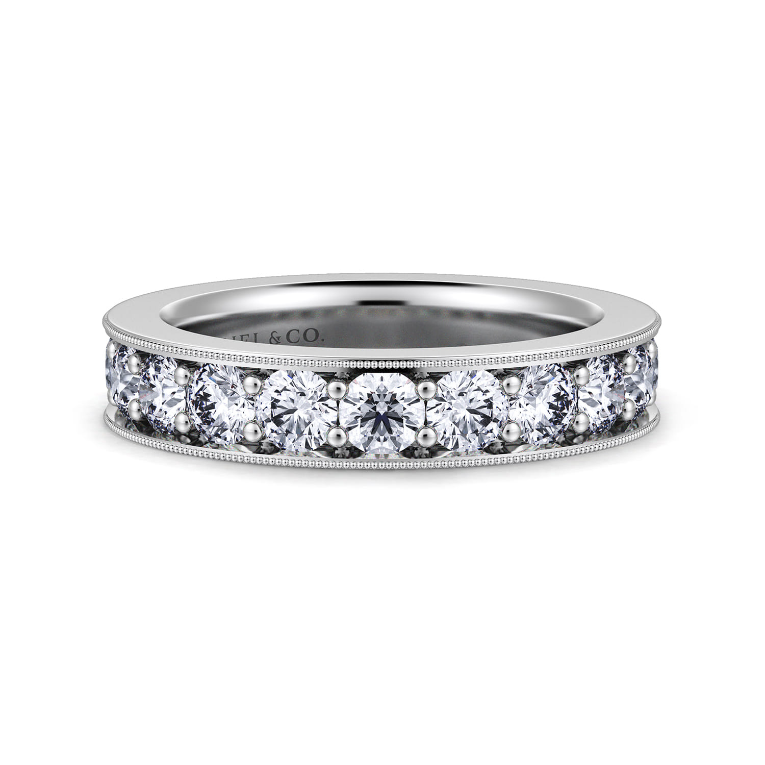 Straight Wedding Ring in 14k White Gold with Round  at Gabriel & Co. - Shot 1