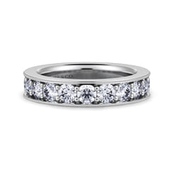 Calabria - 14K White Gold Diamond Prong Channel Diamond Anniversary Band with Milgrain