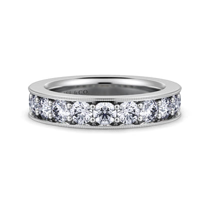 Calabria - 14K White Gold Diamond Prong Channel Diamond Anniversary Band with Milgrain