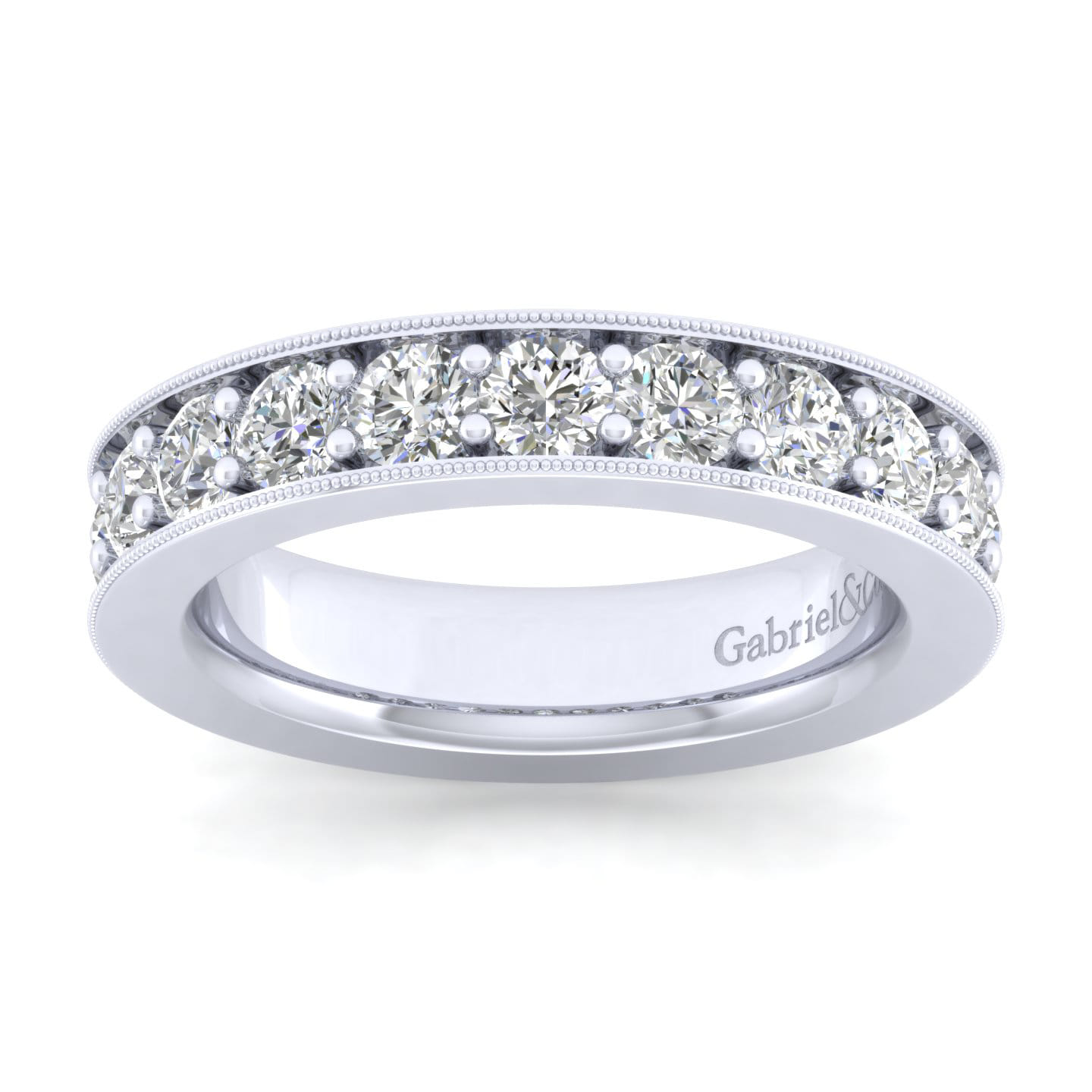 Straight Wedding Ring in 14k White Gold with Round  at Gabriel & Co. - Shot 5
