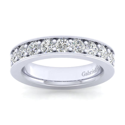 Calabria - 14K White Gold Diamond Prong Channel Diamond Anniversary Band with Milgrain