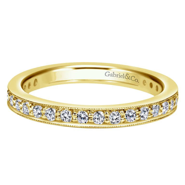 Eternity Band Wedding Ring in 14k Yellow Gold with Round Natural Diamond at Gabriel & Co. - Shot 1