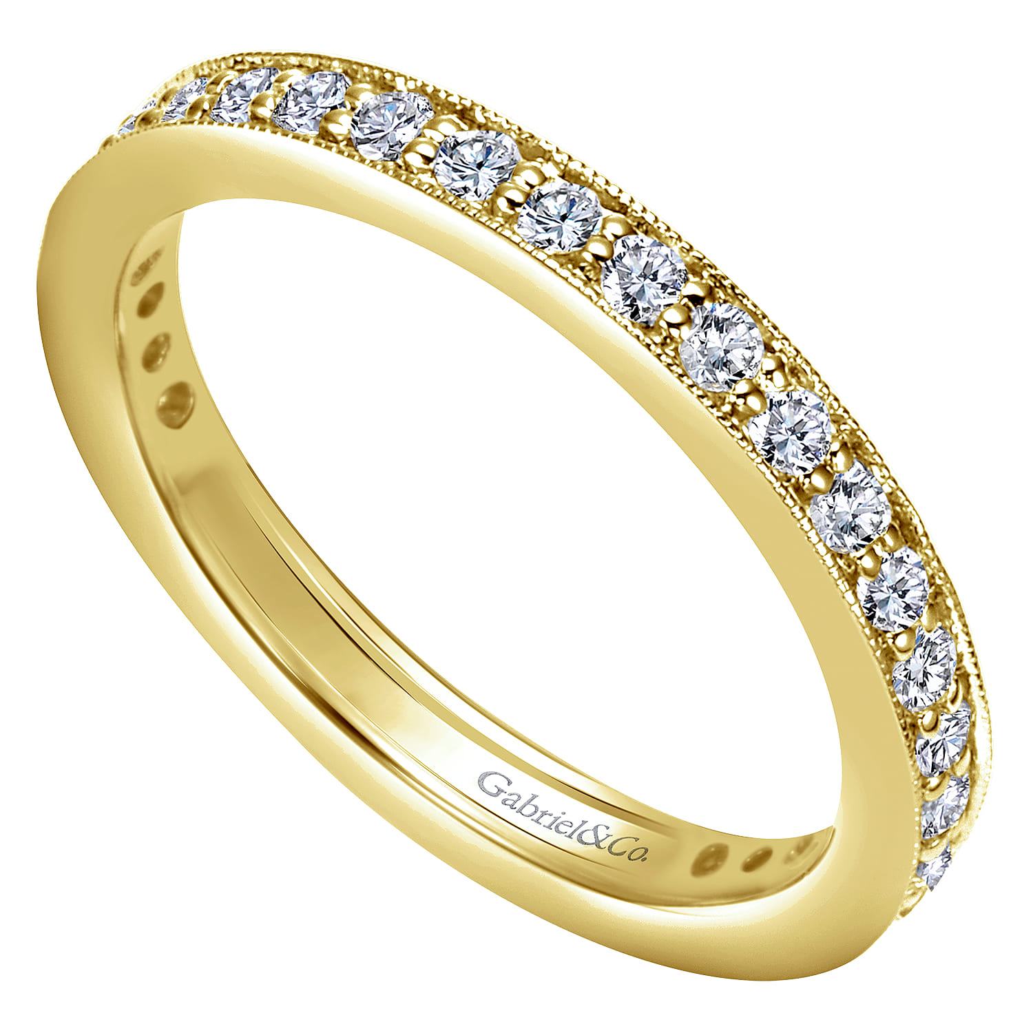 Eternity Band Wedding Ring in 14k Yellow Gold with Round Natural Diamond at Gabriel & Co. - Shot 3