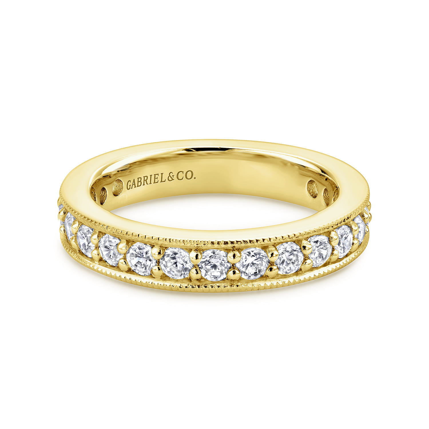 Eternity Band Wedding Ring in 14k Yellow Gold with Round Natural Diamond at Gabriel & Co. - Shot 1