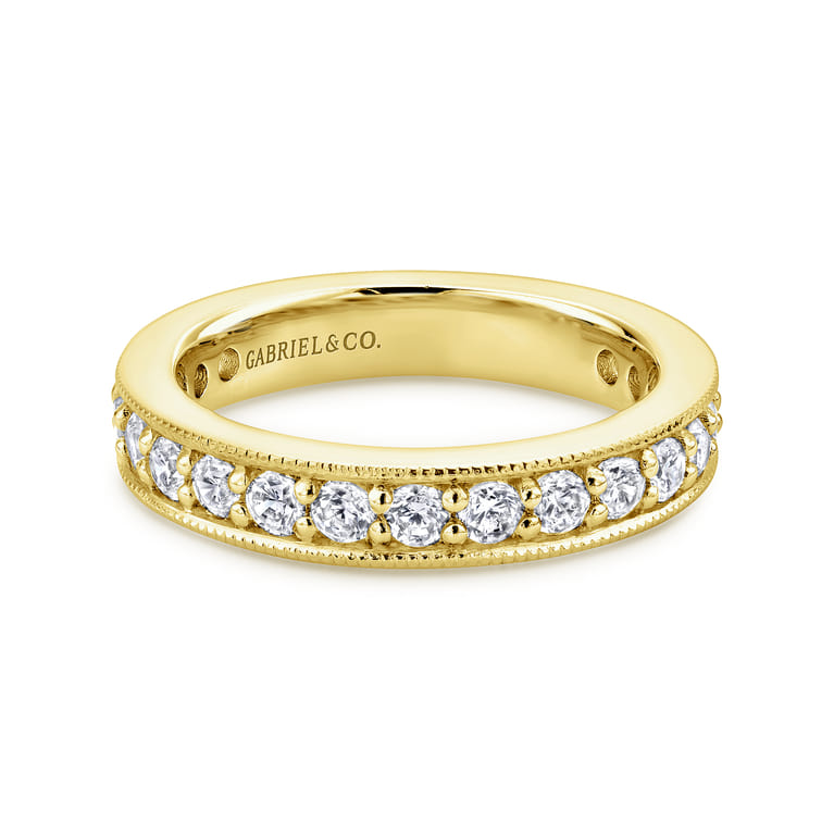 Eternity Band Wedding Ring in 14k Yellow Gold with Round Natural Diamond at Gabriel & Co. - Shot 1