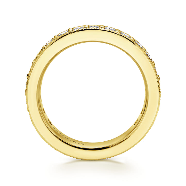 Eternity Band Wedding Ring in 14k Yellow Gold with Round Natural Diamond at Gabriel & Co. - Shot 2