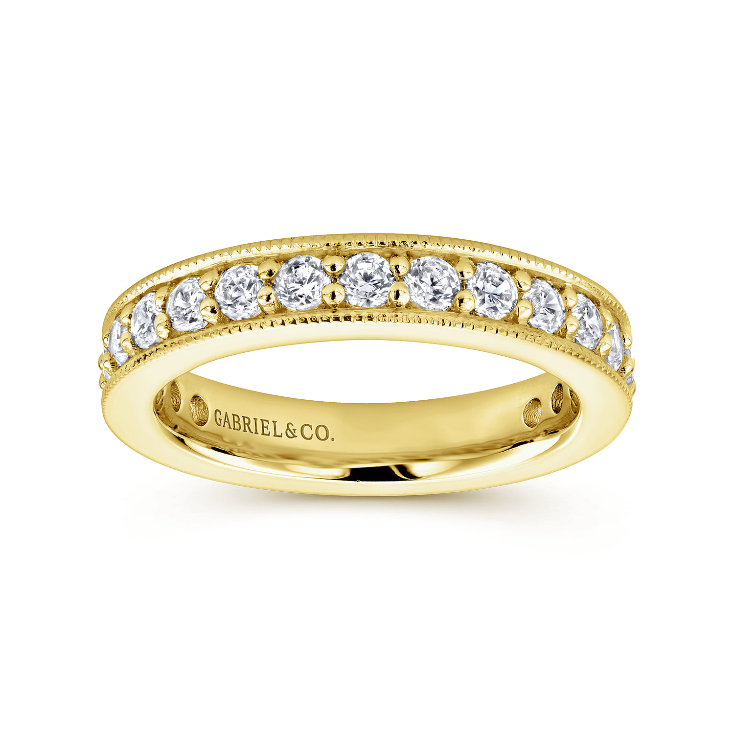 Eternity Band Wedding Ring in 14k Yellow Gold with Round Natural Diamond at Gabriel & Co. - Shot 4