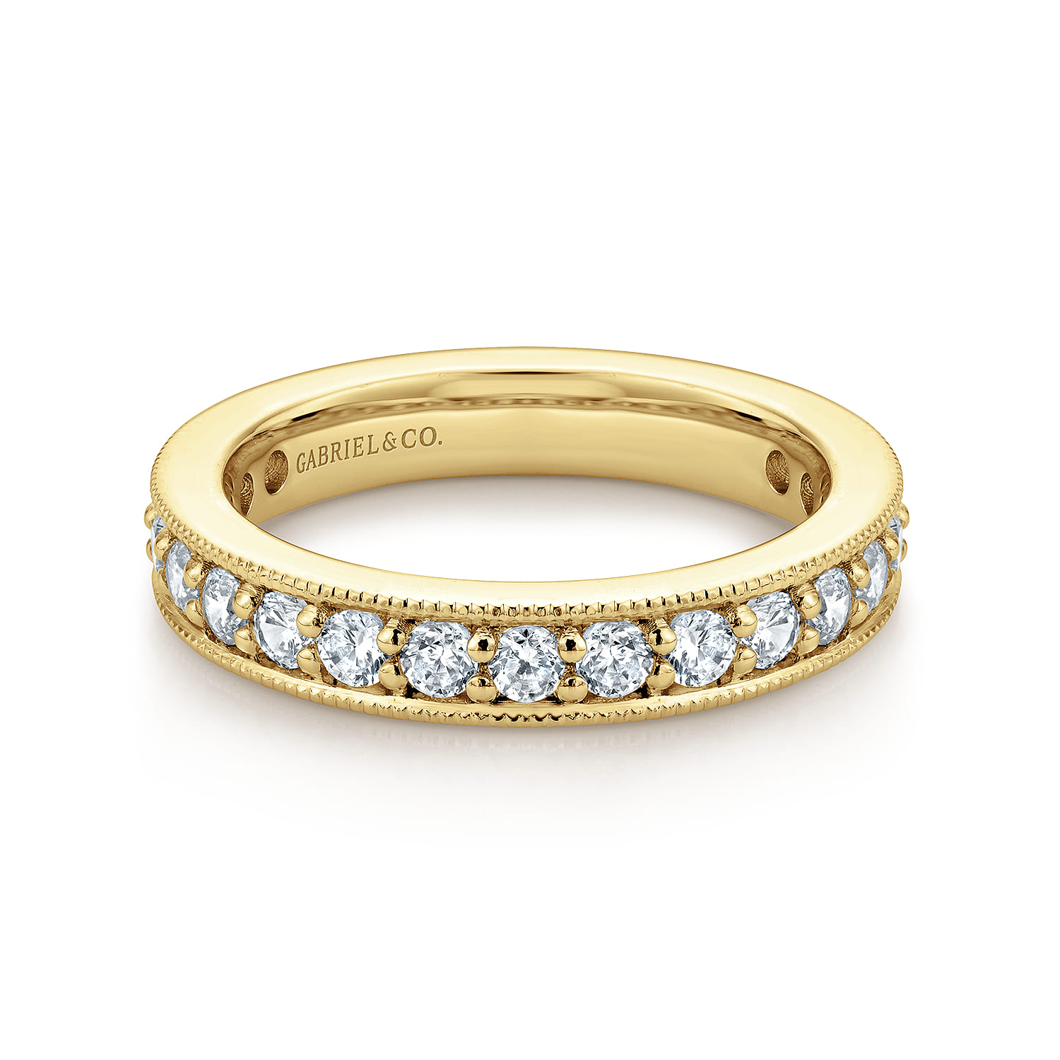 Eternity Band Wedding Ring in 14k Yellow Gold with Round Natural Diamond at Gabriel & Co. - Shot 1