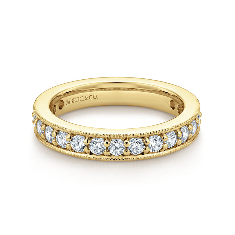 Eternity Band Wedding Ring in 14k Yellow Gold with Round Natural Diamond at Gabriel & Co. - Shot 1