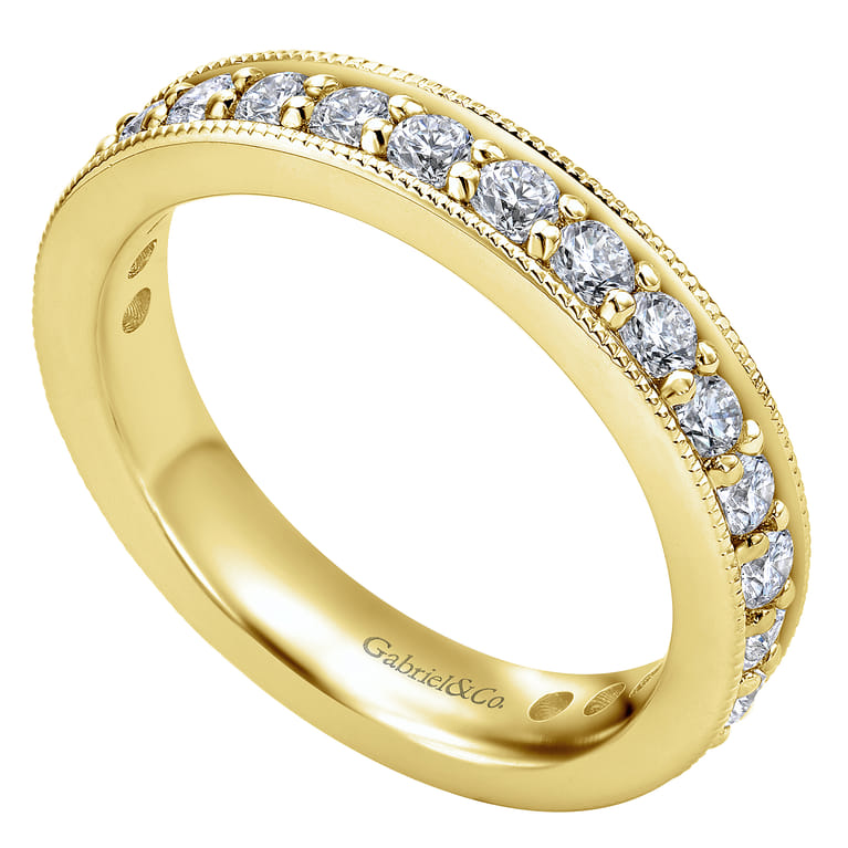 Eternity Band Wedding Ring in 14k Yellow Gold with Round Natural Diamond at Gabriel & Co. - Shot 3