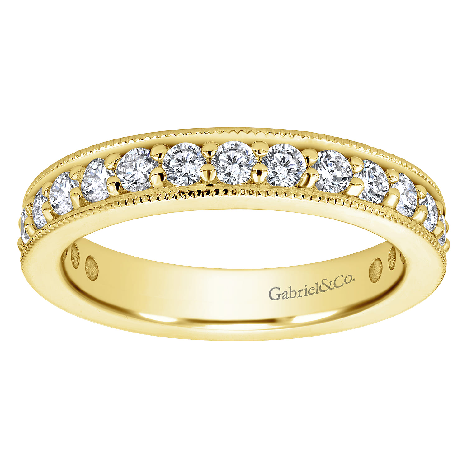 Eternity Band Wedding Ring in 14k Yellow Gold with Round Natural Diamond at Gabriel & Co. - Shot 4