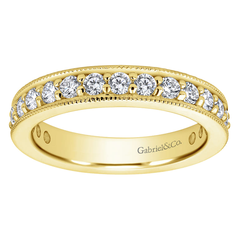Eternity Band Wedding Ring in 14k Yellow Gold with Round Natural Diamond at Gabriel & Co. - Shot 4