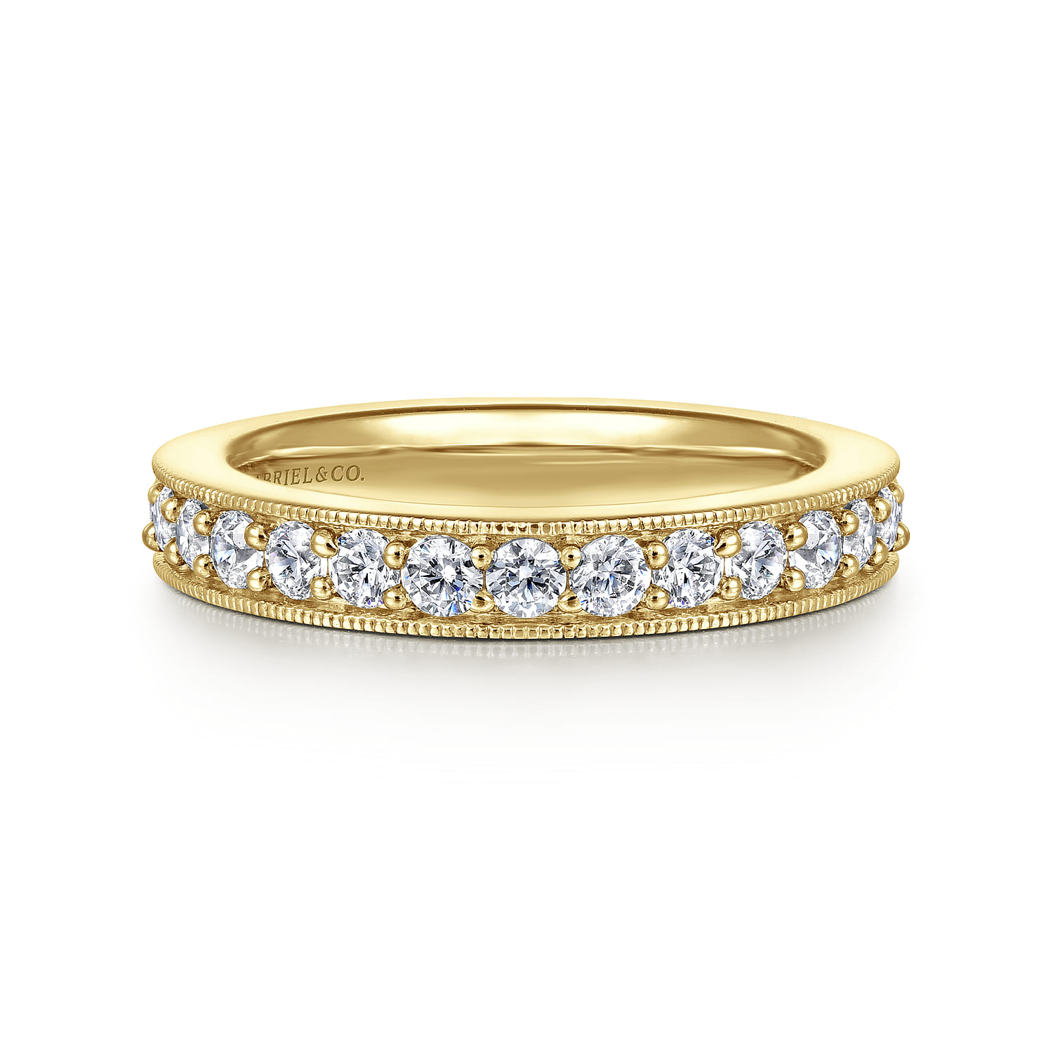 Eternity Band Wedding Ring in 14k Yellow Gold with Round Natural Diamond at Gabriel & Co. - Shot 1