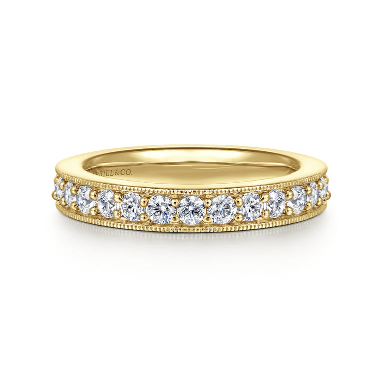 Eternity Band Wedding Ring in 14k Yellow Gold with Round Natural Diamond at Gabriel & Co. - Shot 1