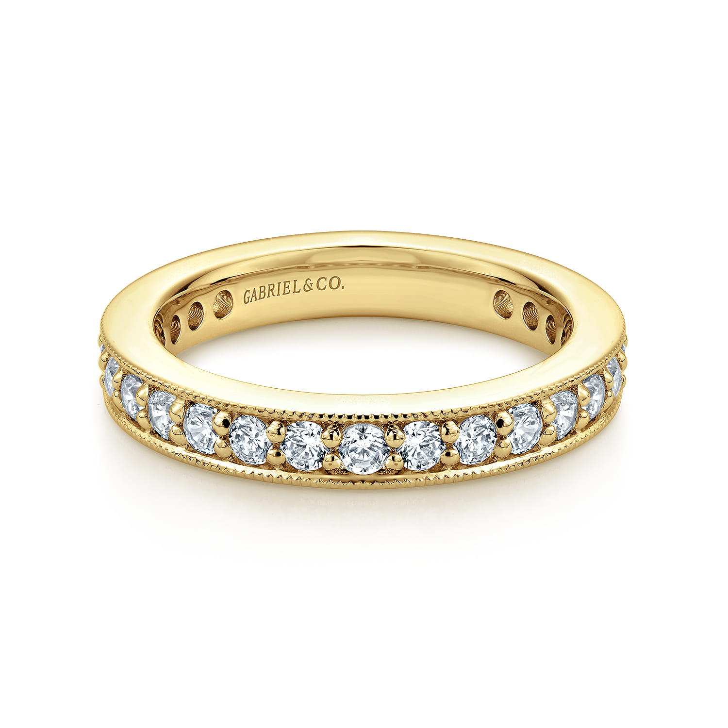 Eternity Band Wedding Ring in 14k Yellow Gold with Round Natural Diamond at Gabriel & Co. - Shot 1