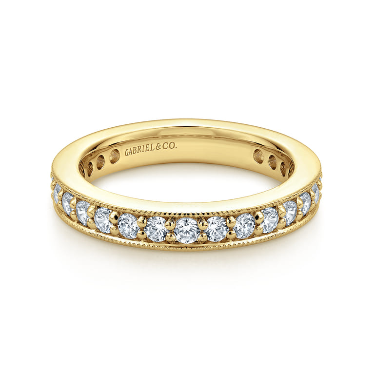 Eternity Band Wedding Ring in 14k Yellow Gold with Round Natural Diamond at Gabriel & Co. - Shot 1