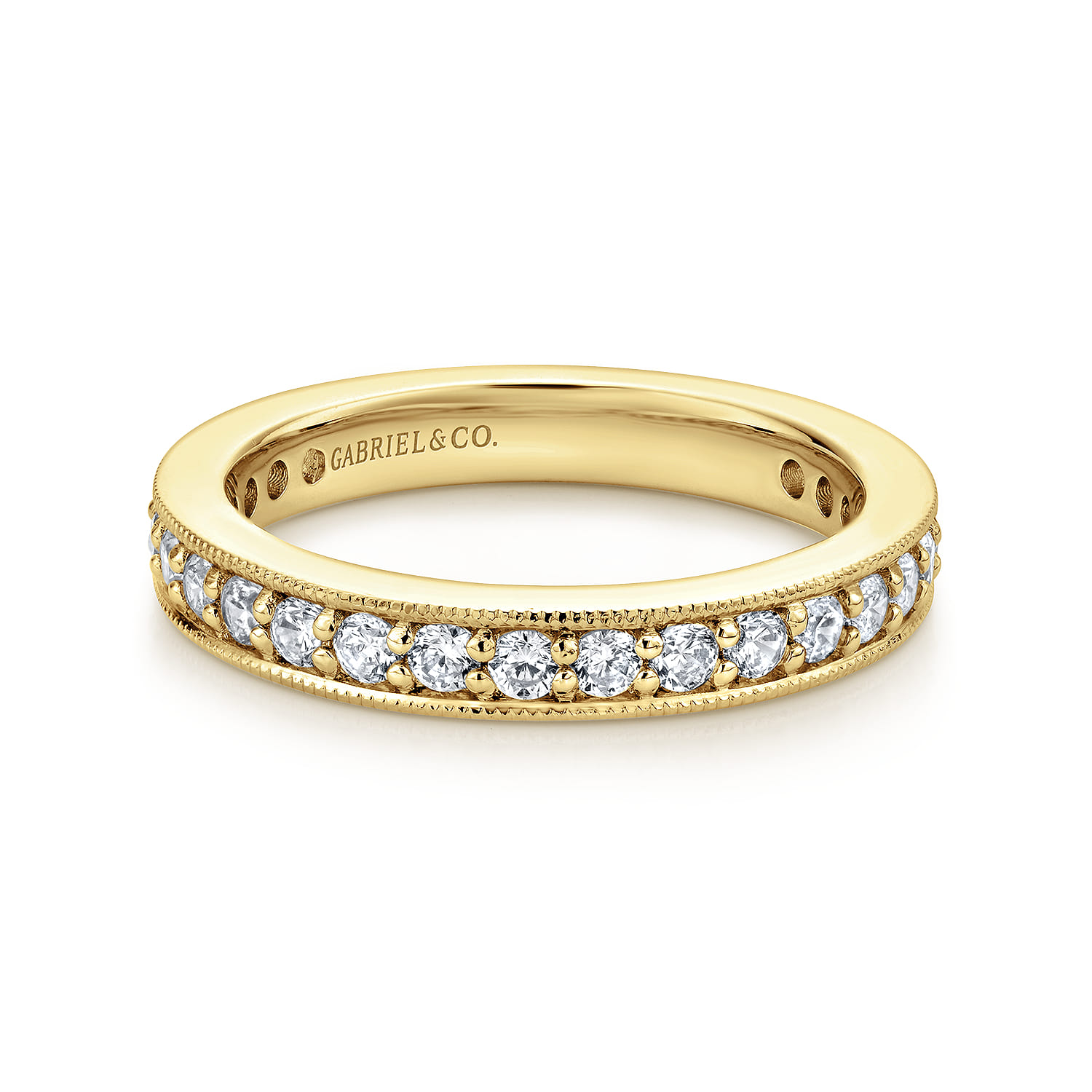 Eternity Band Wedding Ring in 14k Yellow Gold with Round Natural Diamond at Gabriel & Co. - Shot 1
