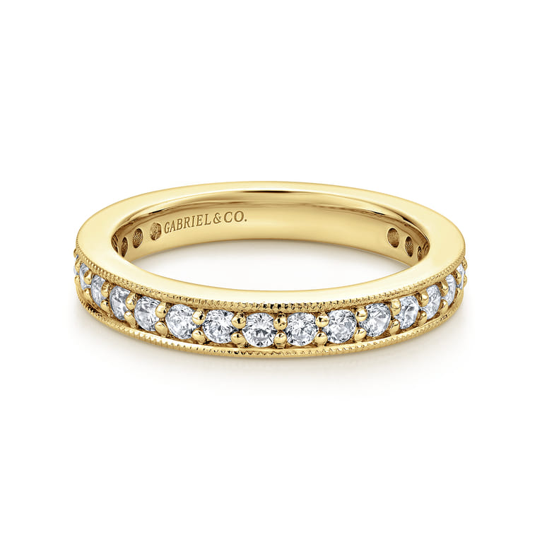 Eternity Band Wedding Ring in 14k Yellow Gold with Round Natural Diamond at Gabriel & Co. - Shot 1