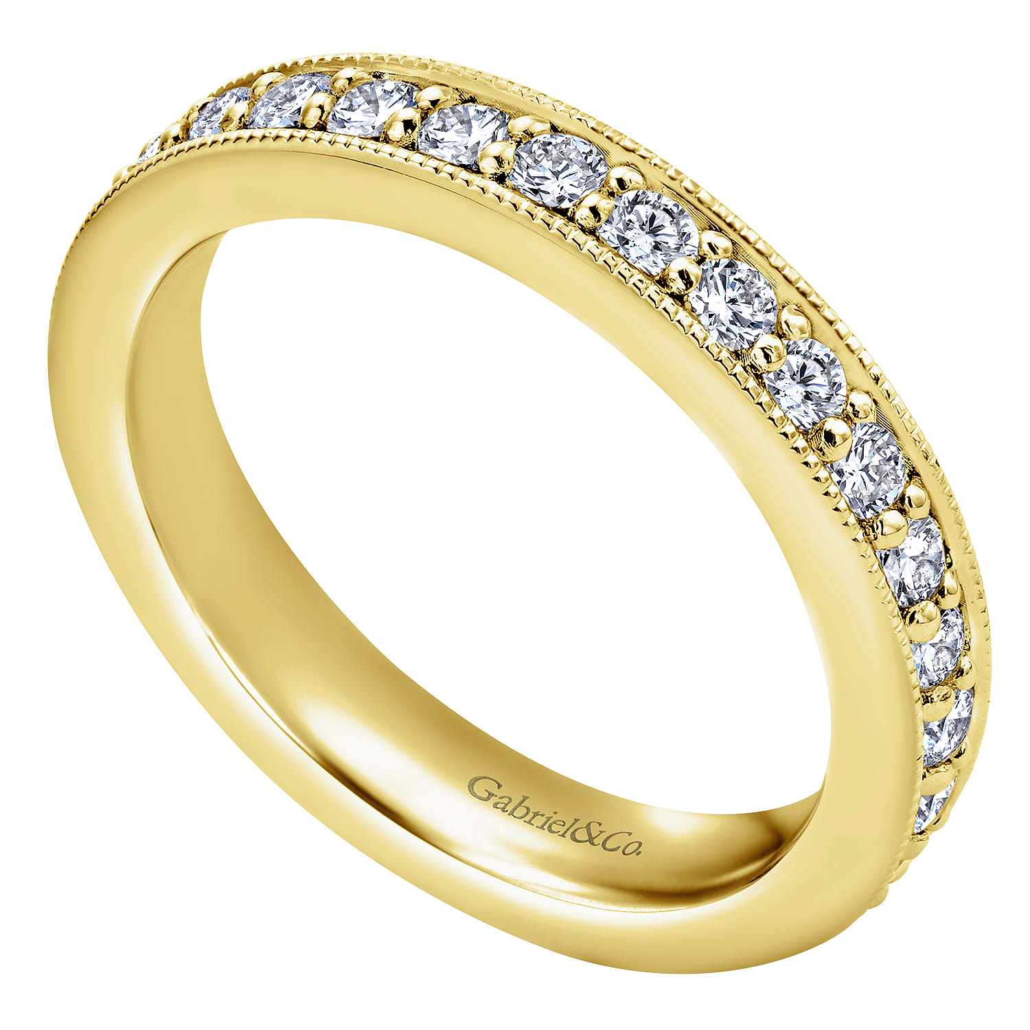 Eternity Band Wedding Ring in 14k Yellow Gold with Round Natural Diamond at Gabriel & Co. - Shot 3
