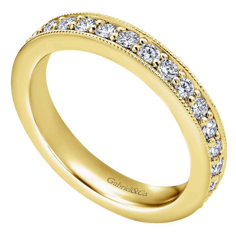 Eternity Band Wedding Ring in 14k Yellow Gold with Round Natural Diamond at Gabriel & Co. - Shot 3